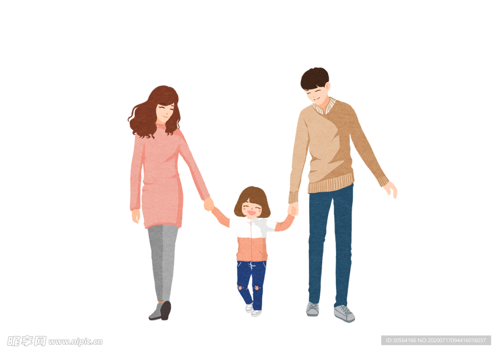一家三口插画卡通背景素材