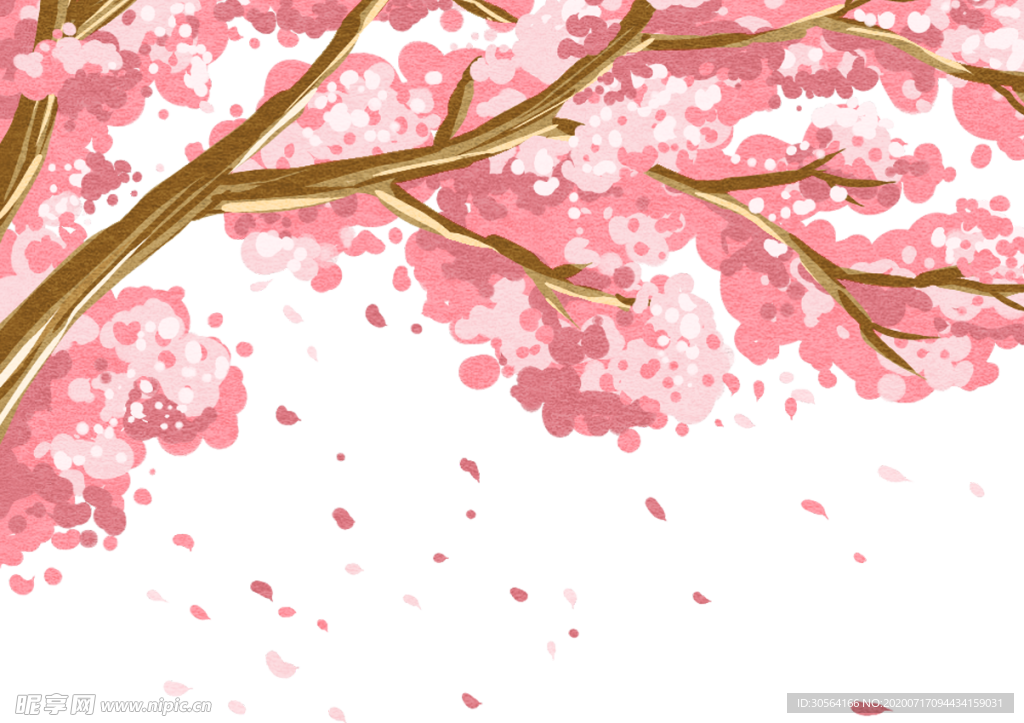 樱花雨粉色插画卡通背景素材