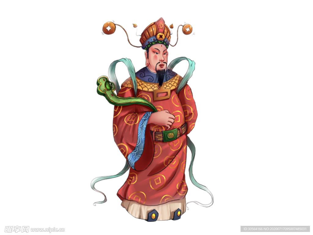 财神爷传统国风插画卡通背景素材