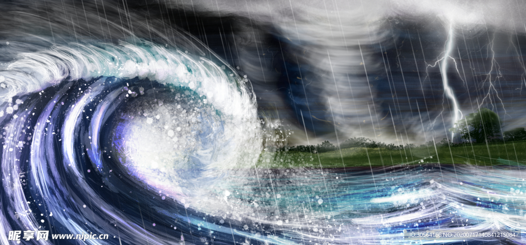 狂风暴雨海浪洪灾合成素材