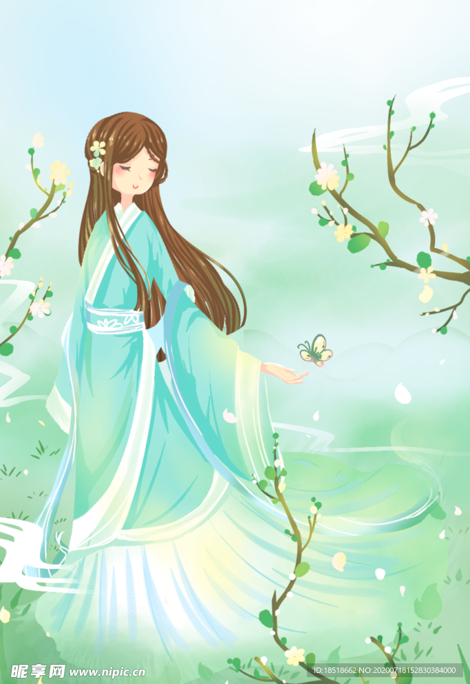 清新女孩手绘插画