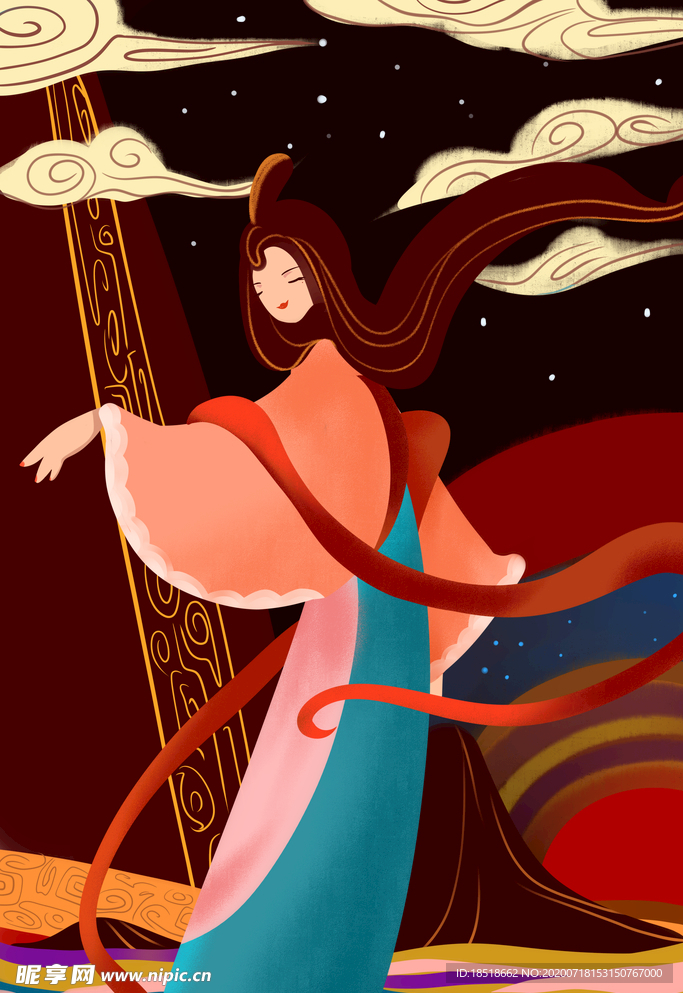 神话女孩手绘插画
