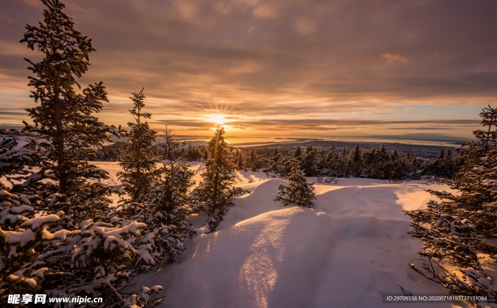 冬季夕阳雪景