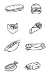 简约黑白线描汉堡美食