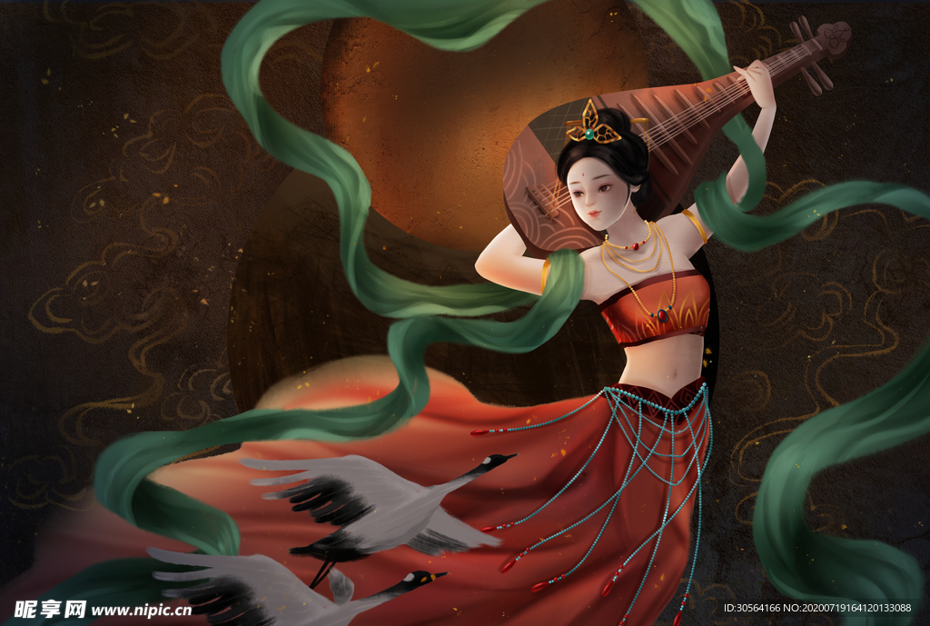 敦煌壁画人物仙女插画卡通素材