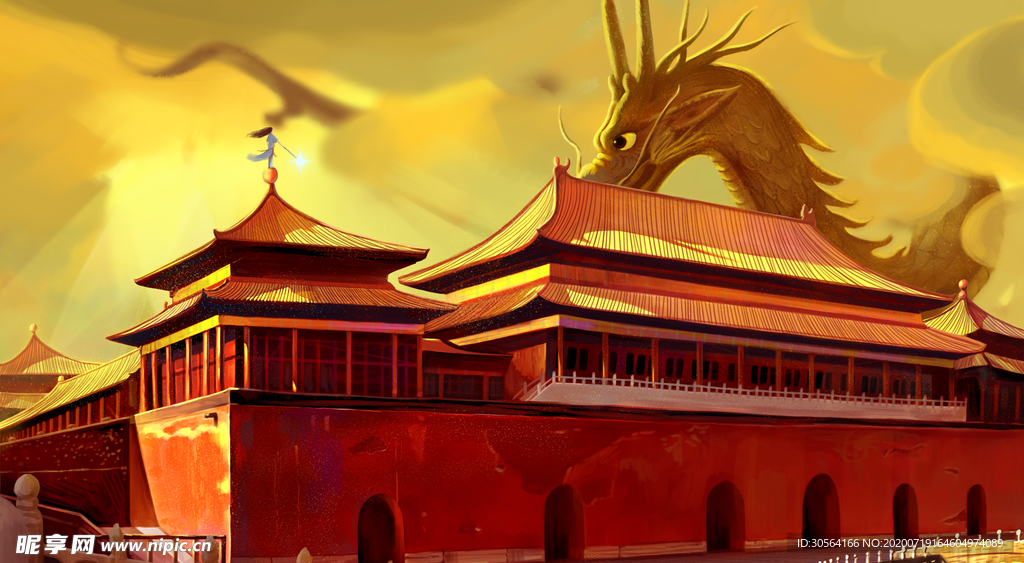 北京故宫长龙传统插画卡通素材