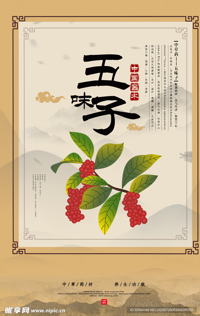 五子药材中药复古传统海报素材