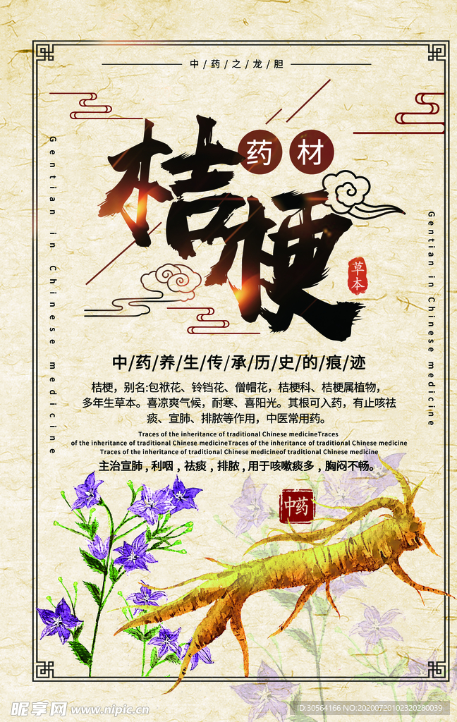 桔梗药材中药复古海报素材