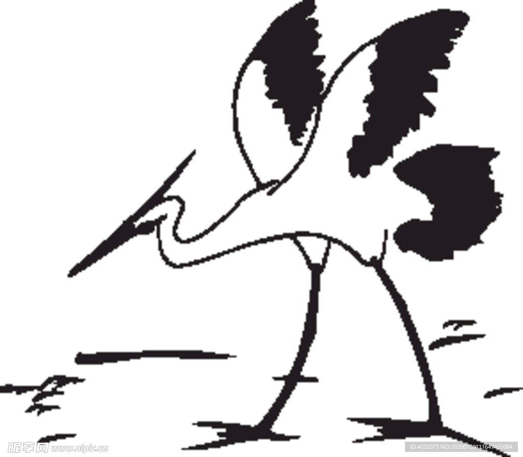 手绘仙鹤EPS矢量图