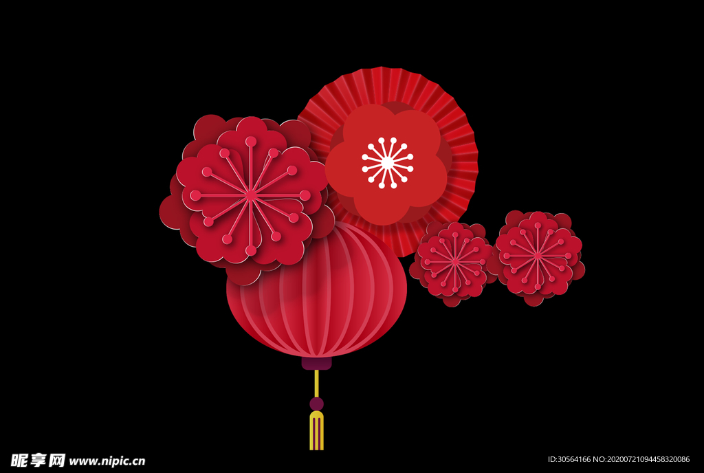 灯笼花朵剪影古风国风背景素材