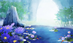 山水梦幻色彩插画卡通背景素材
