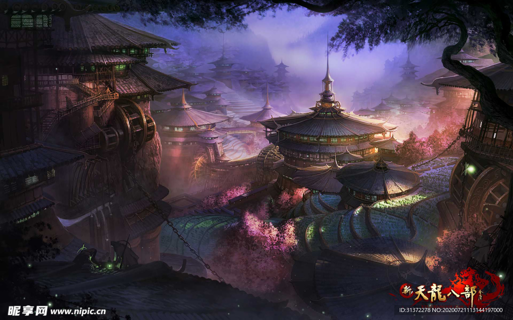 中国风大气插画场景图片