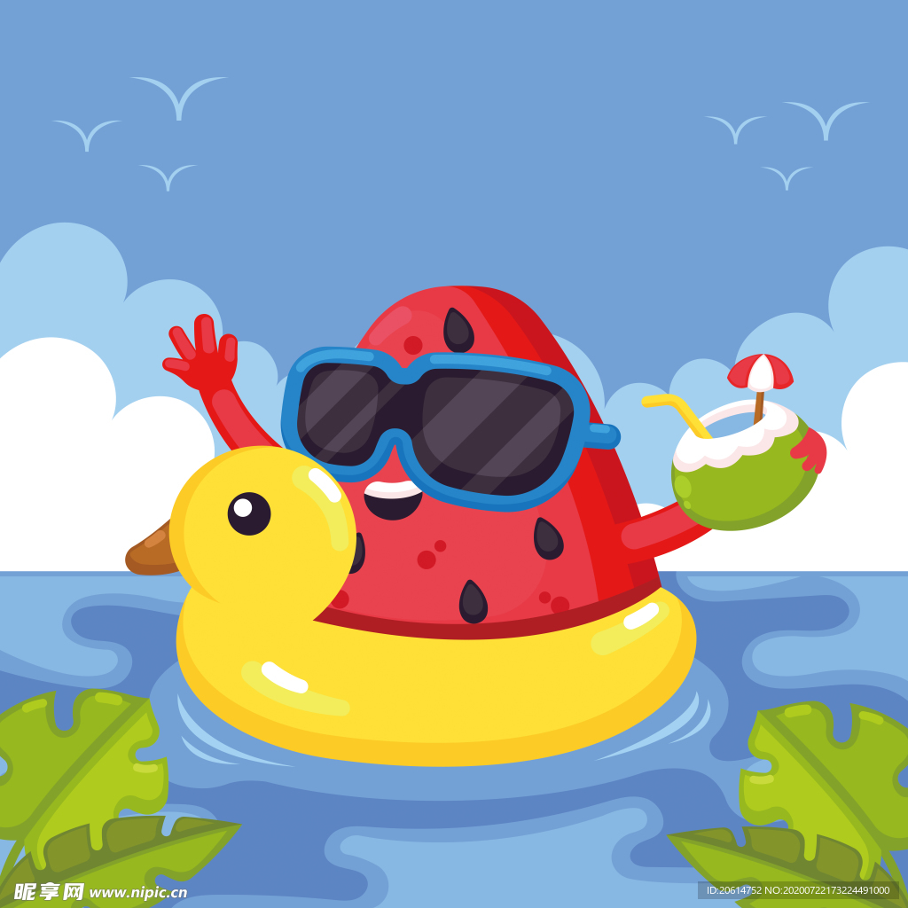 游玩的小黄鸭卡通海报