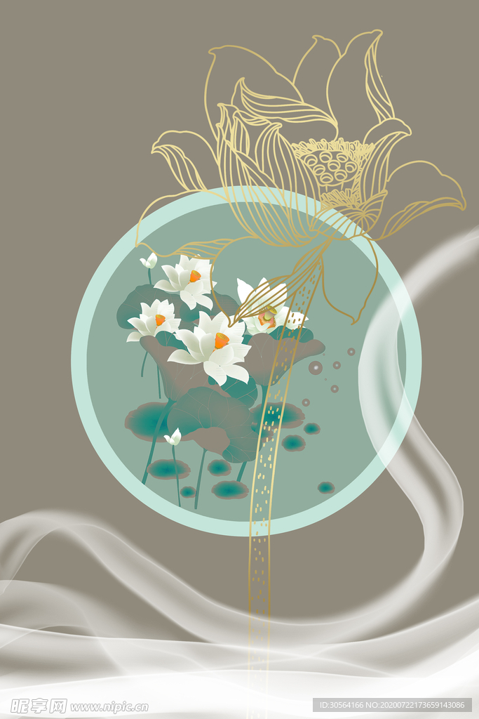 莲花花纹壁画墙贴装饰素材