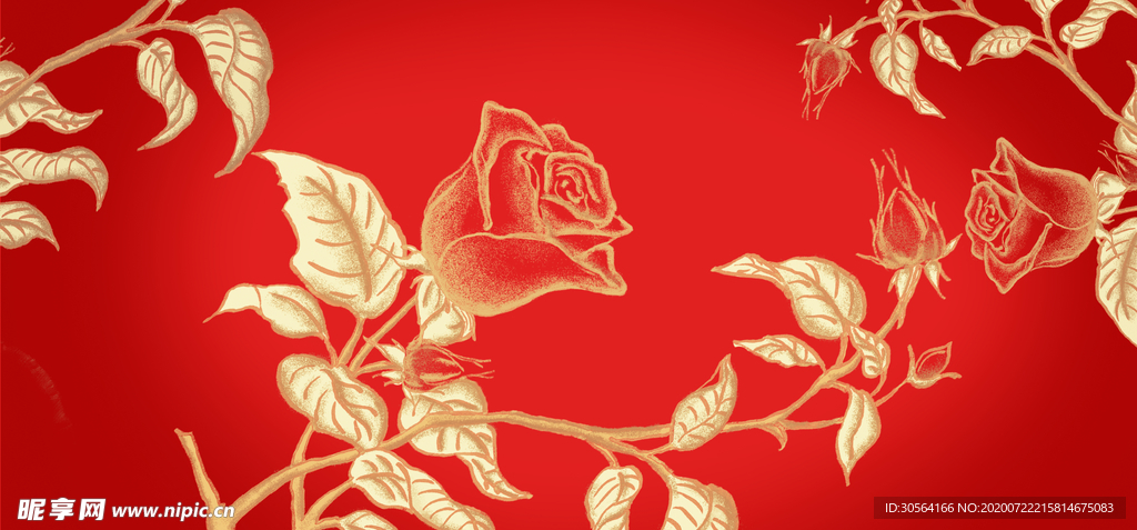 玫瑰花烫金国风插画卡通背景素材