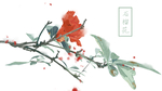 石榴花复古国风插画卡通背景素材