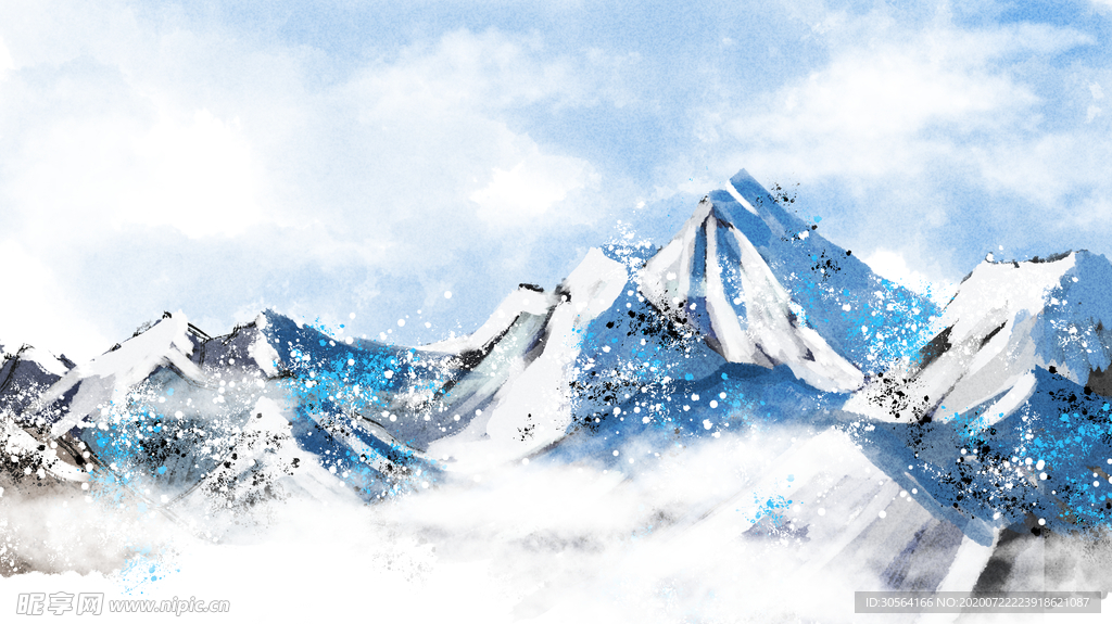 雪山山峰国风插画卡通背景素材