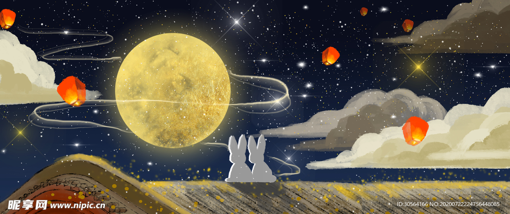 中秋传统国风插画卡通背景素材