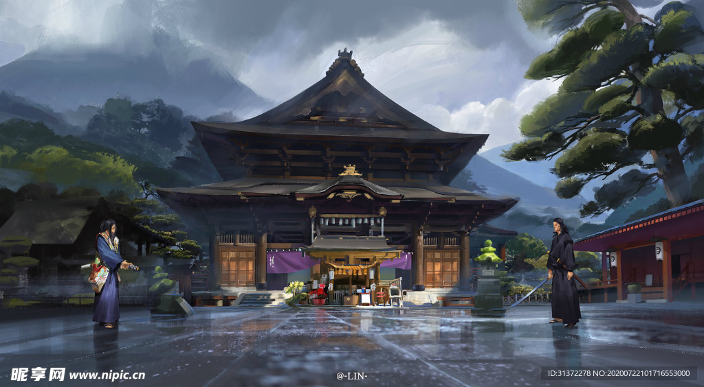 中国风大气插画场景图片