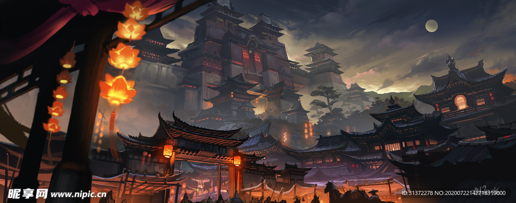 中国风大气插画场景图片