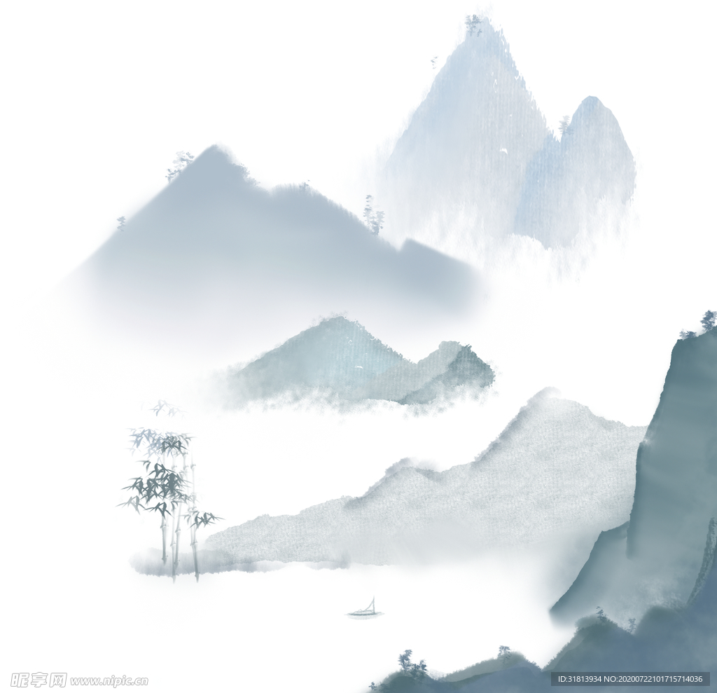 中国风水墨山水远山国画山水画