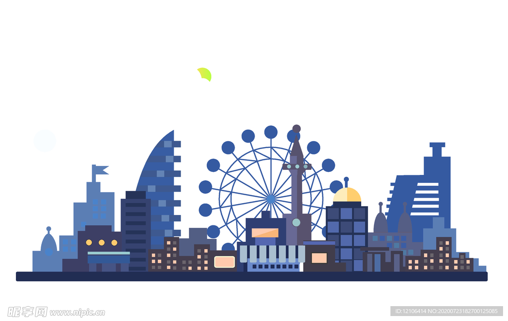 蓝色城市建筑插画