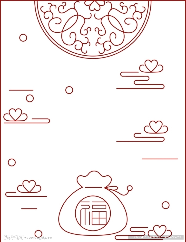 春节红色的福袋线条海报