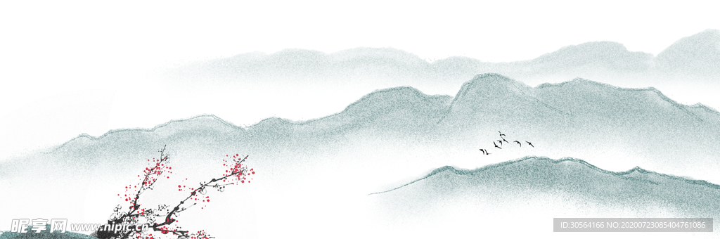 山水清新古风复古插画背景素材