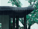 屋檐雨季清新复古插画背景素材