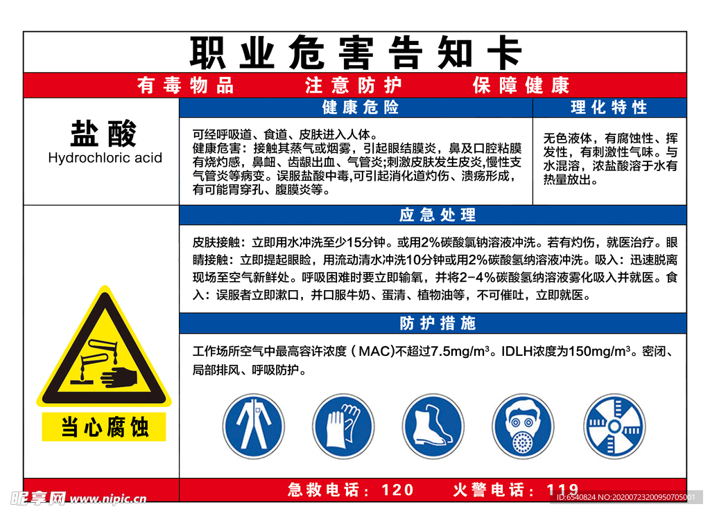 职业危险告知卡盐酸