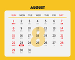 2021年黄色背面日历条8月