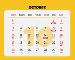 2021年黄色背面日历条10月