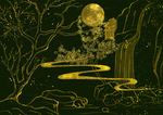 山水烫金古风传统国风插画素材
