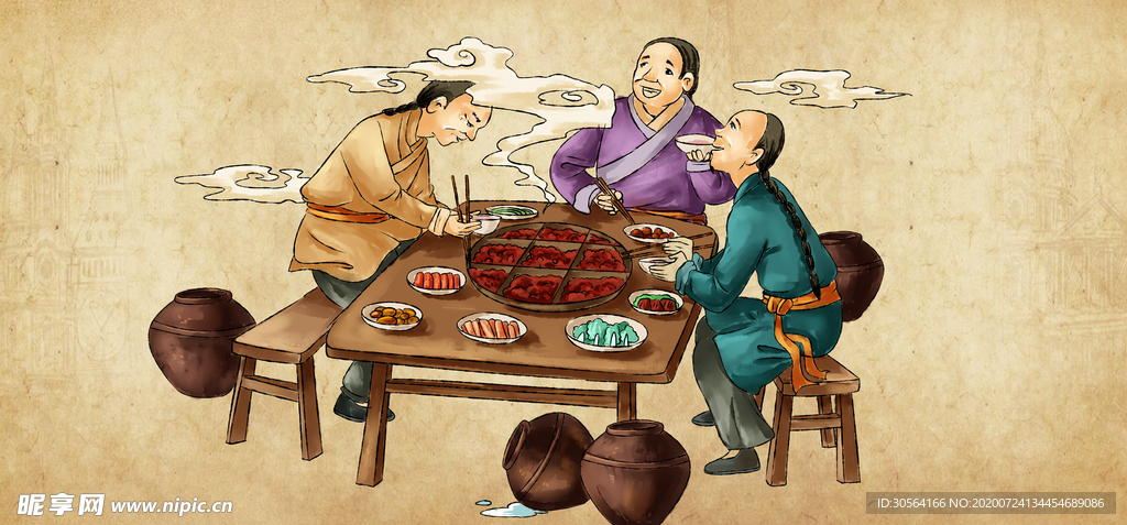 餐馆人物复古餐厅壁纸背景素材