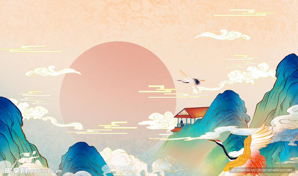 山水传统古风国风插画背景素材
