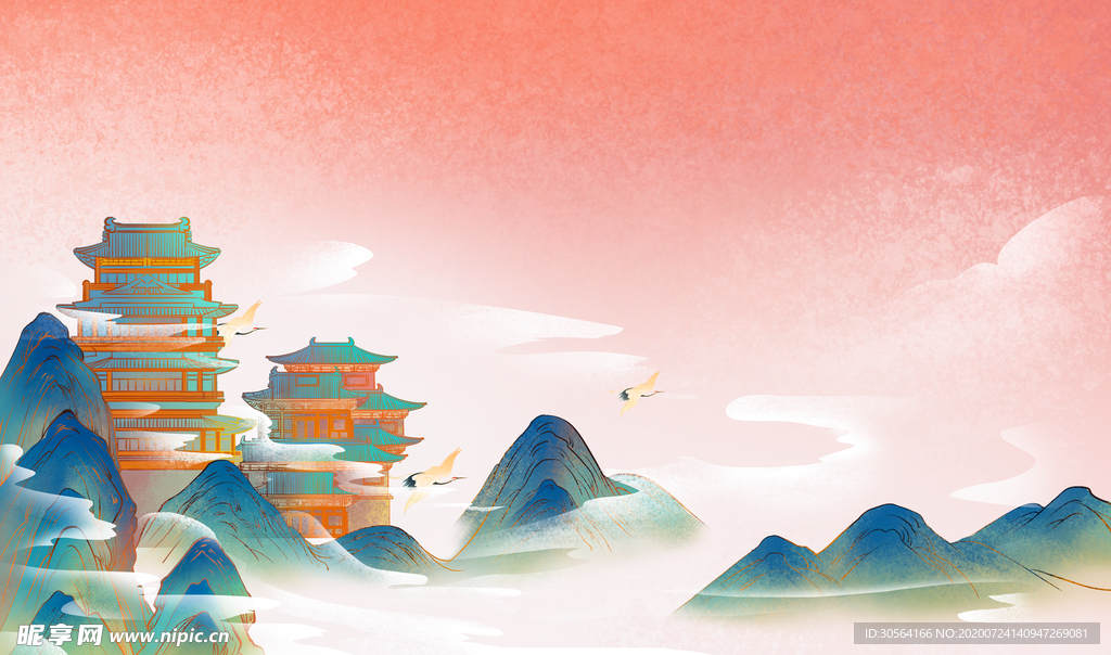 山水传统古风国风插画背景素材