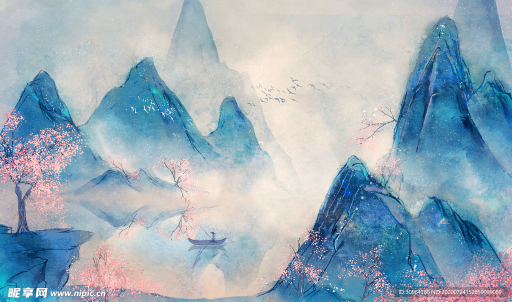 山水传统国风古风插画背景素材