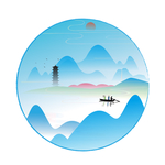 手绘复古中国风人物山水云纹装饰
