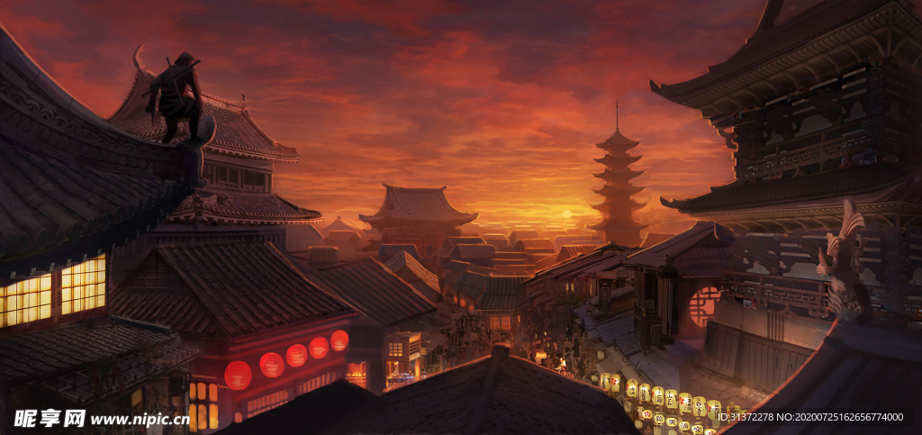 中国风大气插画场景图片