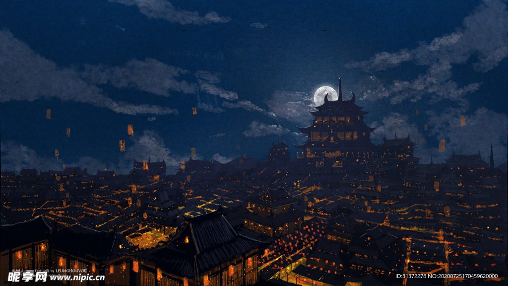 中国风大气插画场景图片