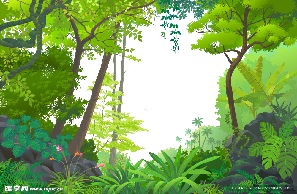 森林清新插画卡通海报素材