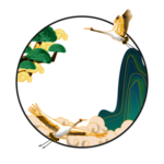 仙鹤山水复古插画卡通海报素材
