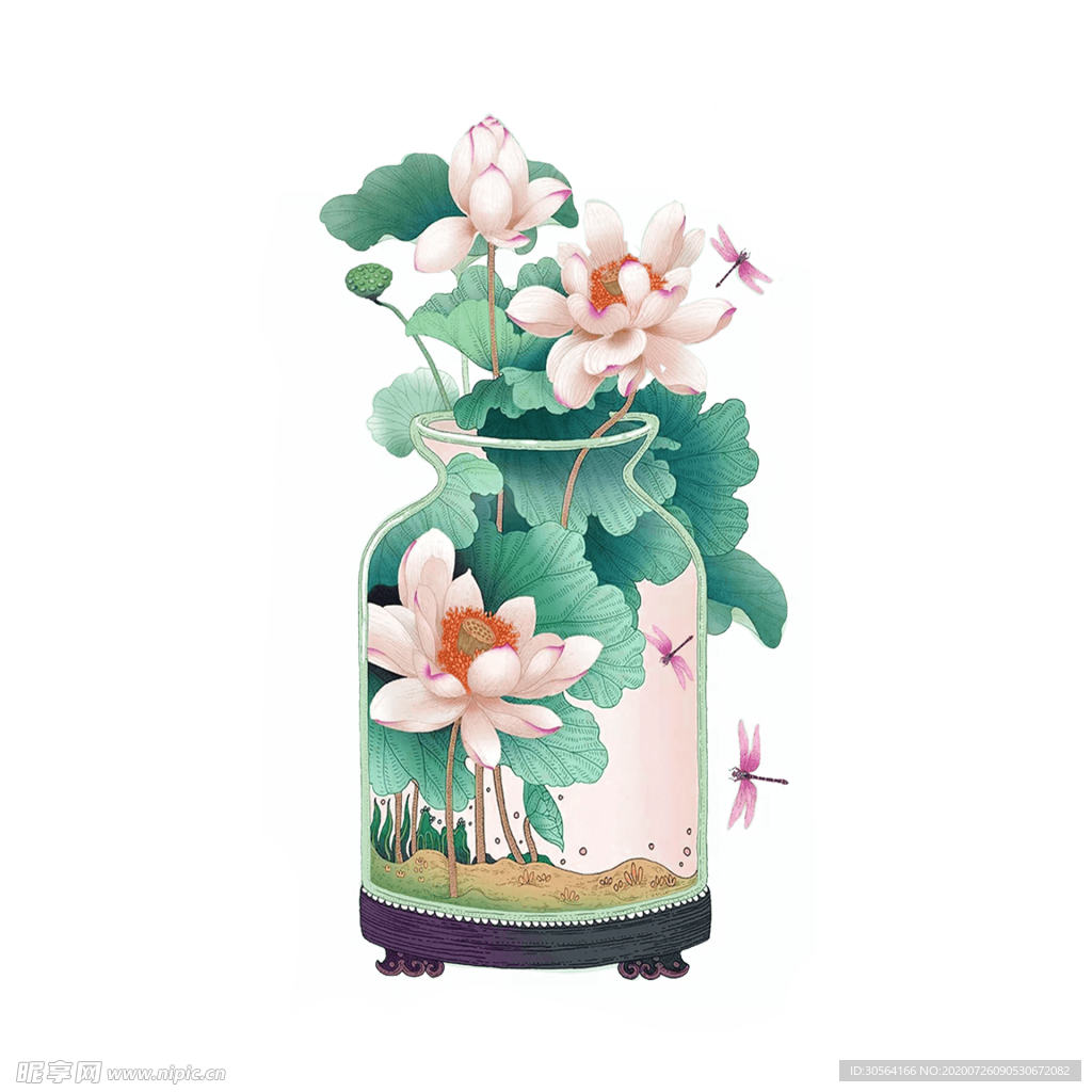 花朵花瓶清新插画卡通海报素材