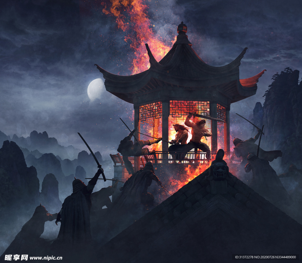 中国风大气插画场景图片