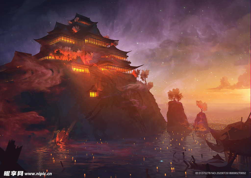中国风大气插画场景图片