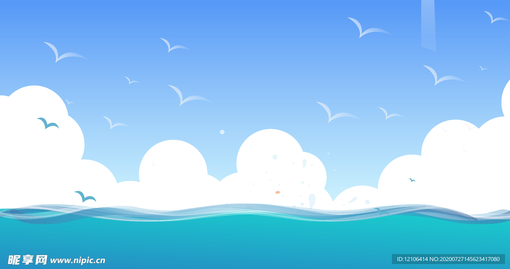 夏天你好蓝天白云大海海鸥