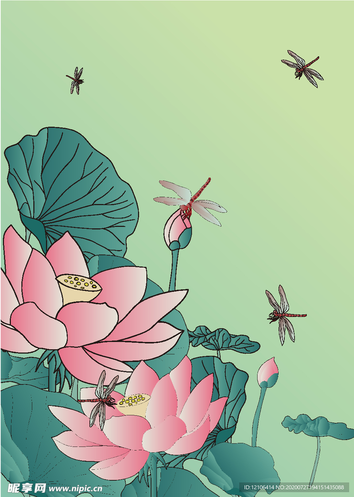 荷花中国风山水画背景