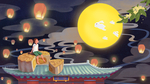 中秋古风插画卡通背景海报素材