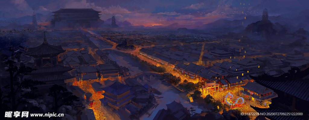 中国风大气插画场景图片