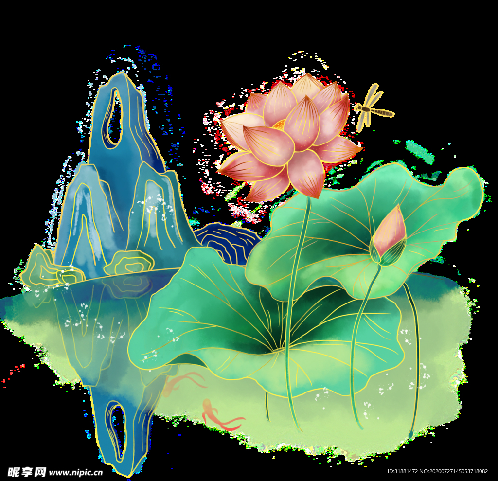 新中式线条古风国潮 荷花